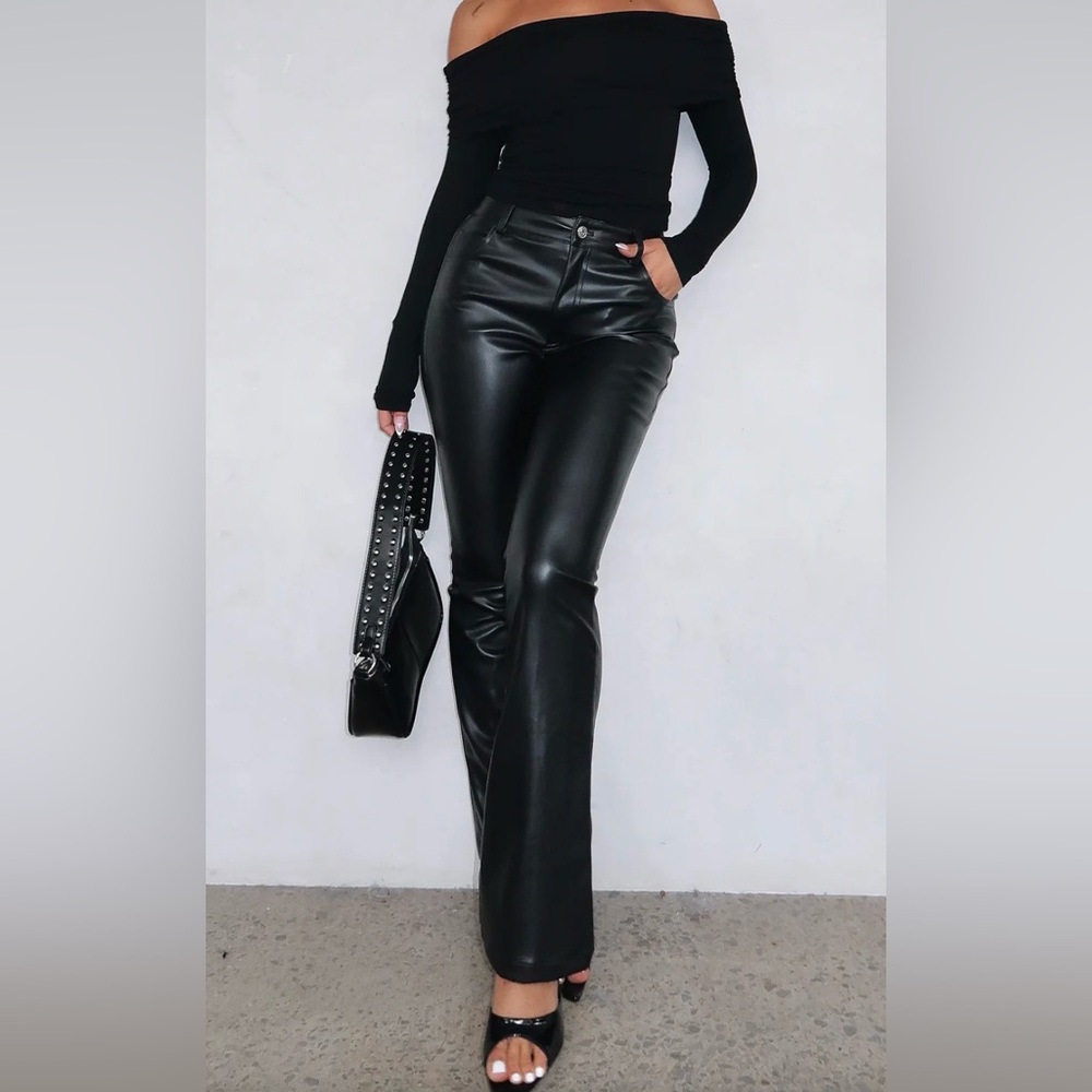 White Fox Boutique Black Flare Faux Leather Pants